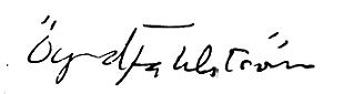 OYVIND FAHLSTROM SIGNATURE FROM CATALOGUE TEXT ABOUT TURE SJOLANDER 1961.